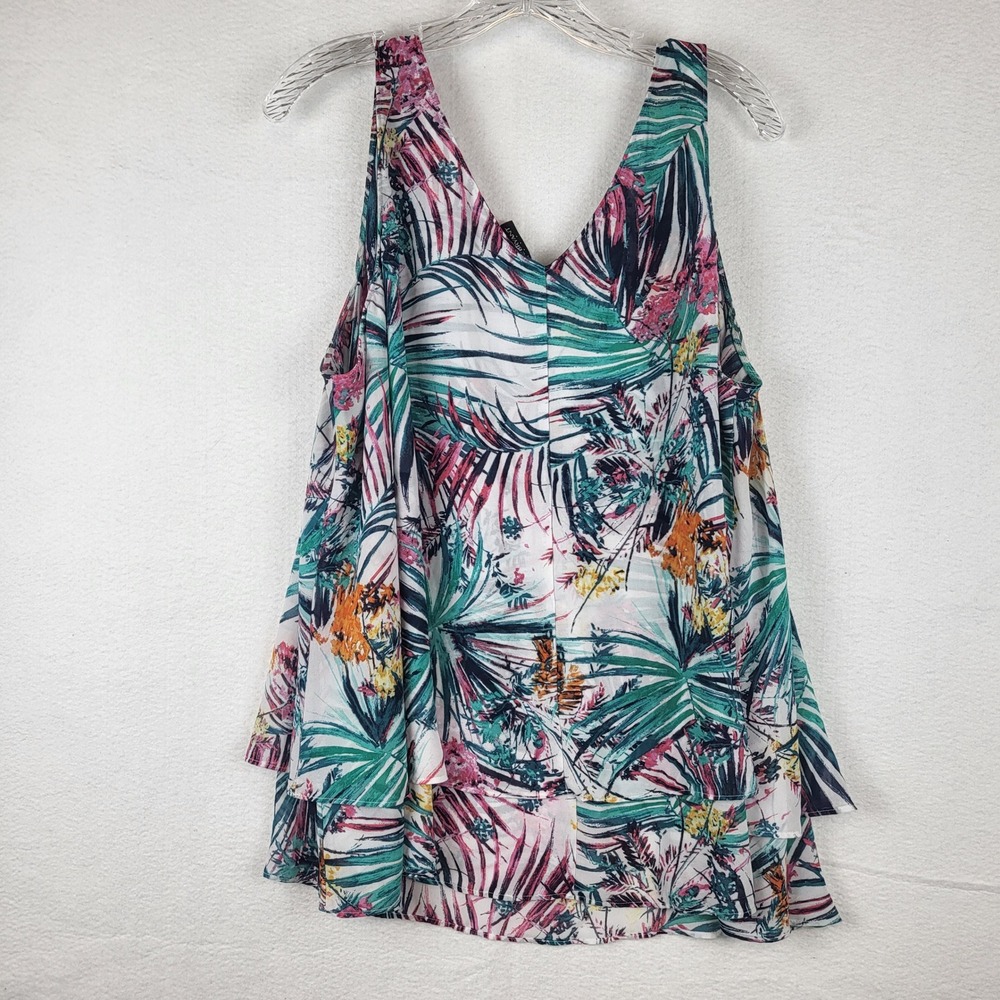 Lane Bryant Tropical Leaf Print Cold Shoulder V Neck Sleeveless Top Plus Size 20 - Picture 5 of 6